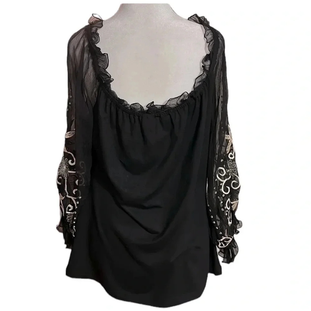Vintage Collection off shoulder embroidered longsleeve tops size XL - Picture 3 of 9